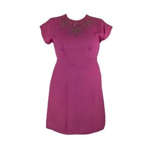 Vintage Magenta Pink Crepe Beaded And Sequin Wiggle Shift Dress Size 6